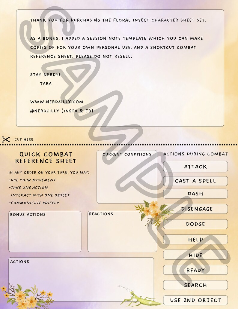 Dnd 5e Character Sheet Floral & Insects Form Fillable - Etsy Australia