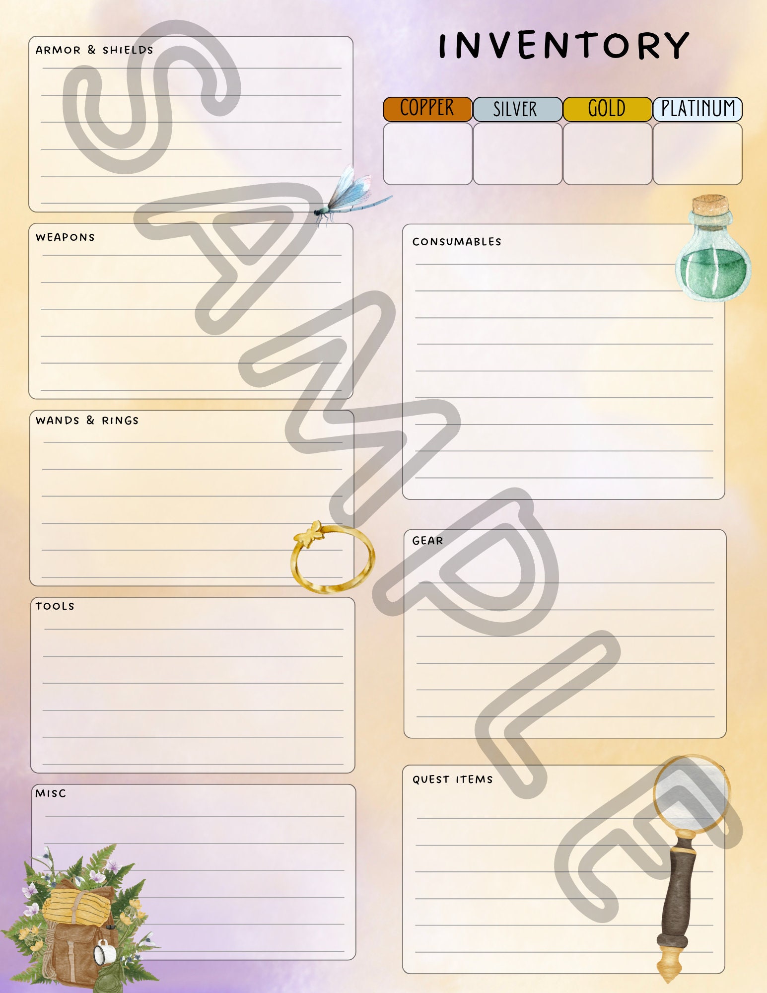Dnd 5e Character Sheet Floral & Insects Form Fillable - Etsy