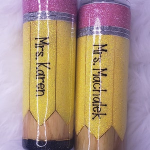 Glitter and Woodgrain Pencil Stainless Steel Tumbler