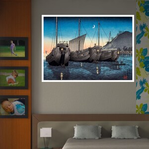 Junks in Inatori Bay, Izu,  Hiroaki Takahashi, Art Print, Famous Wall Art, Japanese Paintings, Art Gift, Painting Prints, Japanese Woodblock