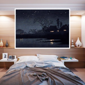 Starry Night (ca.1926–1927) by Hiroaki Takahashi, Art Print, Wall Art, Japanese Paintings, Art Gift, Painting Prints, Japanese Woodblock