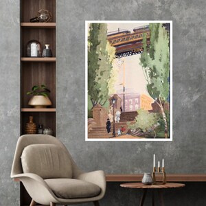 The Elevated Railroad 110th Street, Rachael Robinson Elmer, obras de arte de postales, regalos de carteles de arte, Art Déco, artista de carteles, impresión impresionista