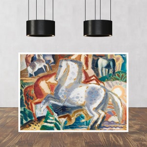 Horses in landscape painting, Leo Gestel, Wall Art, Art Gift, Painting Prints, cubism, expressionism, futurism, Dutch art,post-impressionism