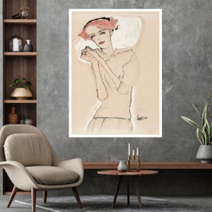 Portrait of a Woman painting by Egon Schiele , vintage print, wall art décor, famous paintings, art nouveau, expressionism, sensual