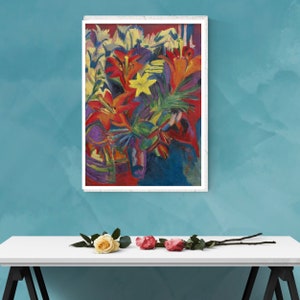 Ernst Ludwig Kirchner&#39;s Still Life with Lilies (1917) Art Print, Wall Art, German Expressionism,Woodblock  print, Art Gift, Painting Prints,