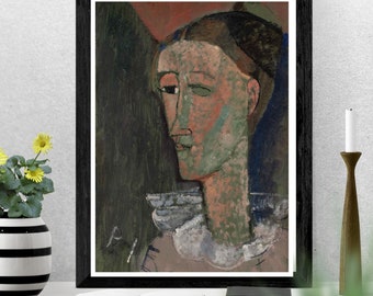Self-Portrait as Pierrot painting by Amedeo Modigliani, Art Print, Wall Art, Art Gifts, Oil Painting Prints, Art Deco, Wall Deco, artwork