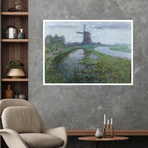 Oostzijdse Mill along the River Gein, Piet Mondrian, Art Print,Famous Paintings,De Stijl,Neoplasticism, Bauhaus print, Fine art, Classic Art
