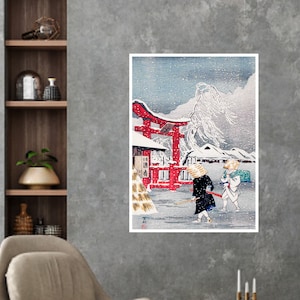 Okabe in Snow print  by Hiroaki Takahashi, Art Print, Famous Wall Art, Japanese Paintings, Art Gift, Painting Prints, Japanese Woodblock