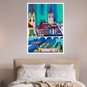 Zurich (1926) painting by Ernst Ludwig Kirchner, Art Print, Wall Art, German Expressionism,Woodblock  print, Art Gift, Painting Prints,