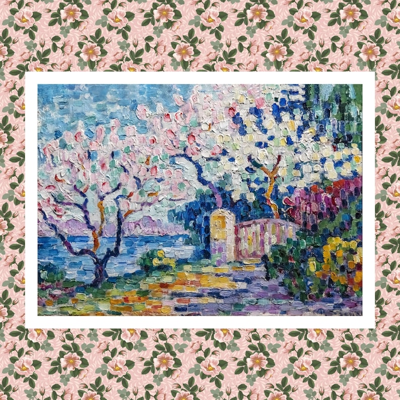 Gravure de peinture damandiers en fleurs, Paul Signac Art Print, Célèbre Art mural, Peintures célèbres, Cadeau dart, Impressions de peinture à lhuile, Art déco image 3