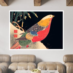 Golden Pheasant in the Snow (ca. 1900) illustration by Ito Jakuchu, Japanese Painting, Art Gifts, Vintage Painting Prints, gifts for her