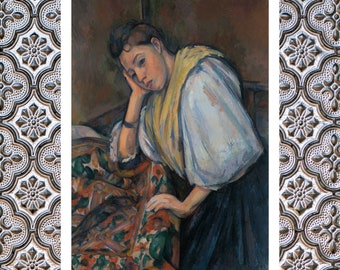 Jeune femme italienne à une table Peinture Impression, Paul Cézanne Art Impression, Art mural célèbre, Peintures célèbres, Cadeaux d’art, Impressions de peinture à l’huile