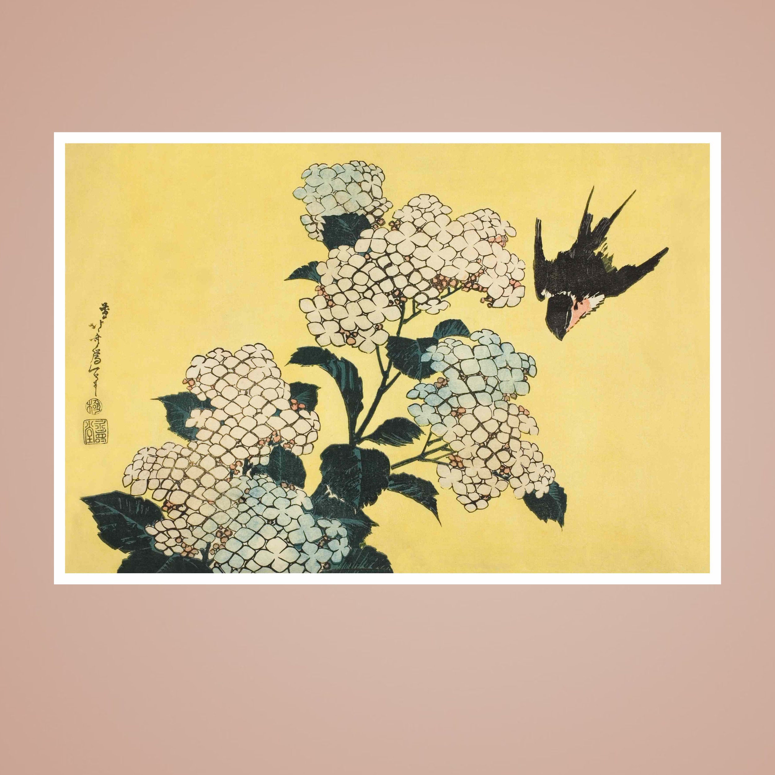 Hydrangea & Swallow, Flowers, Katsushika Hokusai, Art Print