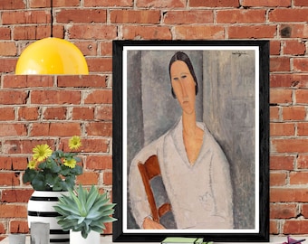 Madame Hanka Zborowska Leaning on Chair,Amedeo Modigliani, Art Print, Wall Art, Art Gifts, Oil Painting Prints, Art Deco, Wall Deco, artwork