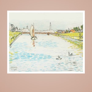 View of a Canal by Jan Toorop, Vintage photos, Art Poster Gifts, Famous prints, Art Deco, Vintage Art Poster, Fine art, Wall Decor
