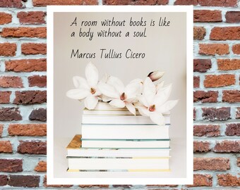 Cicero A home without books Quote with Watercolor Books Print · a  humble place