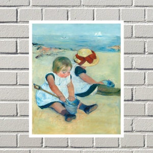 Children Playing on the Beach (1884) by Mary Cassatt, Art Print, Famous Wall Art, Famous Paintings, Art Gifts, Painting Prints, Wall decor