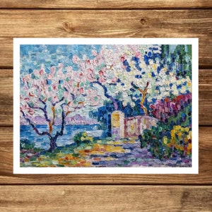 Flowering Almond Trees Painting Print, Paul Signac Art Print, Famous Wall Art, Famous Paintings, Art Gift, Oil Painting Prints, Art Deco