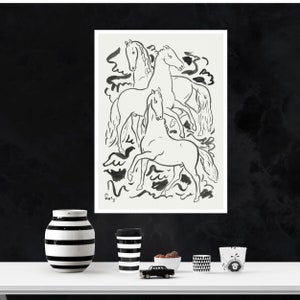 Three Horses drawing by Leo Gestel, Wall Art, Art Gift, Painting Prints, Cubism, Expressionism, Futurism, Dutch art, Post-impressionism
