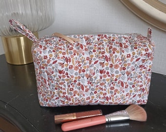 Trousse de toilette / Trousse de maquillage Fleurs terra cotta / Doublure en tissu imperméable