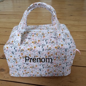 Lunch bag / insulated lunch bag with pink and ocher flowers / Optional customization