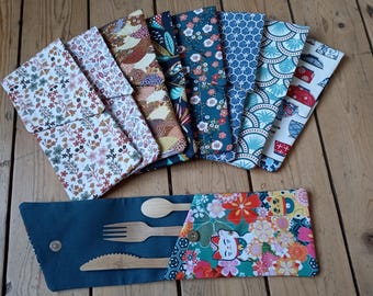 Etui pour couverts / Fermeture aimantée / Différents tissus