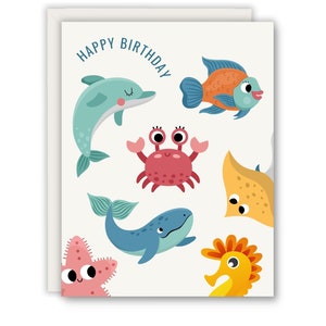 Under The Sea Birthday Card - Sea Creature Birthday Card - Kid Birthday Card