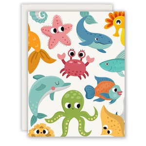 Under The Sea Birthday Card - Sea Creature Birthday Card - Kid Birthday Card