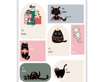 Christmas Cat Gift Tag Sticker Sheet: Holiday Stickers