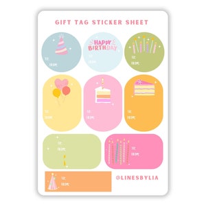 Colorful Birthday Gift Tag Sticker Sheet - Etsy