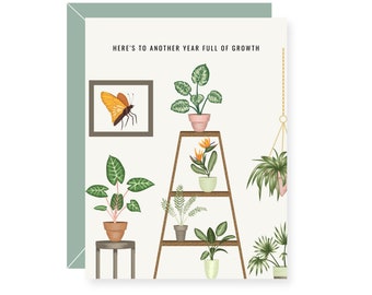 Here's To Another Year Full Of Growth Birthday Card - Plant Lover Birthday Card - Plant Mom Card - Plant Dad Card - Plant Birthday Card