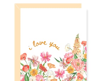 I love you card - Floral Bouquet card - Flower card - Valentine's Day - Anniversary card - Just because card for girlfriend - Just because
