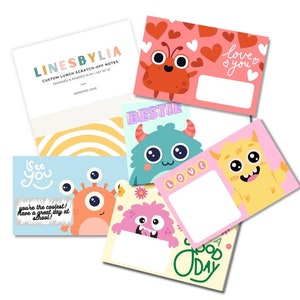 Cartes de correspondance à gratter Monster Love pour boîte à lunch