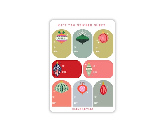 Christmas Ornament Gift Tag Sticker Sheet