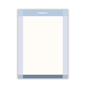 以下が含まれることがあります： 青い枠と「TODAY.」という文字が上部に印刷された薄い青色のメモ帳です。