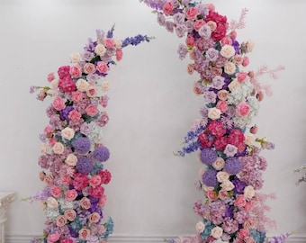 Custom Pink, Purple and Blue Silk Flower Horn Arch Set with Frames