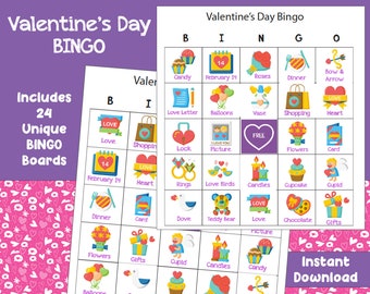 Valentine’s Day Bingo Game | Valentine’s Day Printable | Valentine’s Day Family Game | Instant Download | Set of 24 Cards