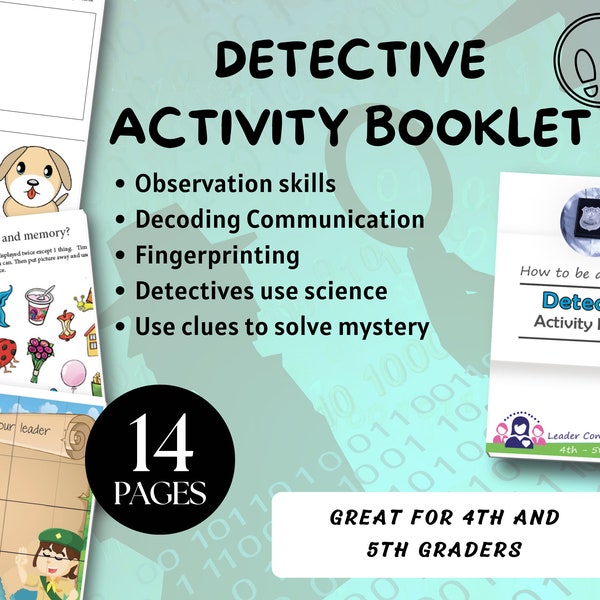 Detective Activity Booklet, Printable Games and Activities, Detective kids, Mystery Game for Kids, Junior Girl Scout Badge Resource