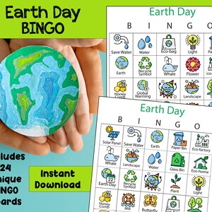 Earth Day Bingo Game, Earth Day Printable, Earth Day Family Game, Instant Download, Set of 24 Cards, Earth Day Activity