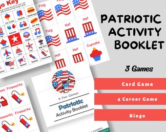 3 Patriotic Games, 4th of July Memorial Day Bingo, Four Corner Game, 4th of July Party | Memorial Day Party, Printable Patriotic Ideas