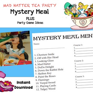 Alice in Wonderland Mystery Meal Party Kit | family lunch/dinner party | kids party | Birthday Party fun | Halloween party | Theme Party