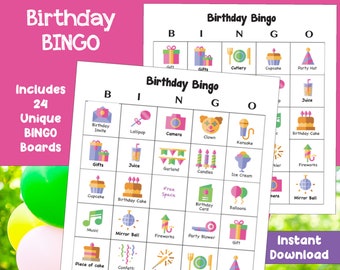 Birthday Bingo Game | Birthday Printable | Birthday Family Game | Instant Download | Set of 24 Cards