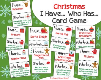 I Have Who Has Christmas Card Game | Christmas Kids Games | Christmas Party Game | Printable Christmas Ideas |  Instant Download | 51 cards