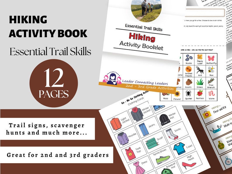 Hiking Activity Booklet, Kid Games printable for kids, trail signs, Outdoor Scavenger Hunt, Activity printable, Girl Scout Resource image 1