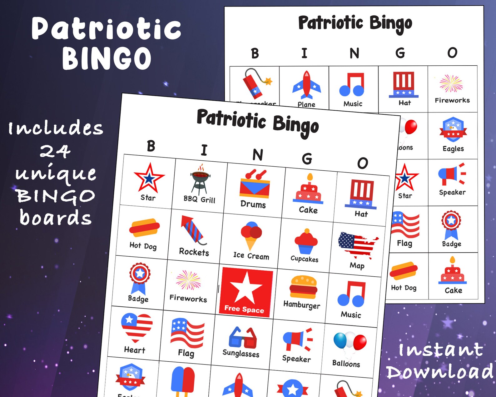 Patriotic Bingo Game July 4th Printable Labor Day Independence Day