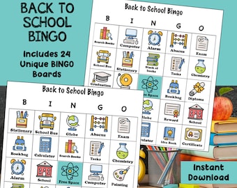 Back to School Bingo Game | Teacher Printable | Classroom Game | Instant Download | Set of 24 Cards | Party Activity