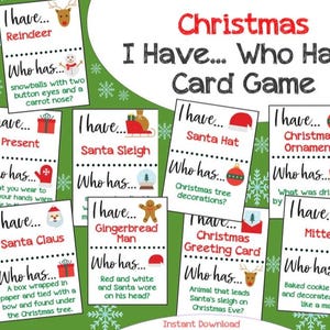 Juego de cartas "Tengo quién tiene" de Navidad / Juegos infantiles de Navidad / Juego para fiestas de Navidad / Ideas navideñas imprimibles / Descarga instantánea / 51 tarjetas