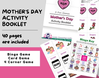 3 Mother's Day Games | Mother's Day Bingo | Four Corner Game | Mother's Day Party | Printable Mother's Day Ideas