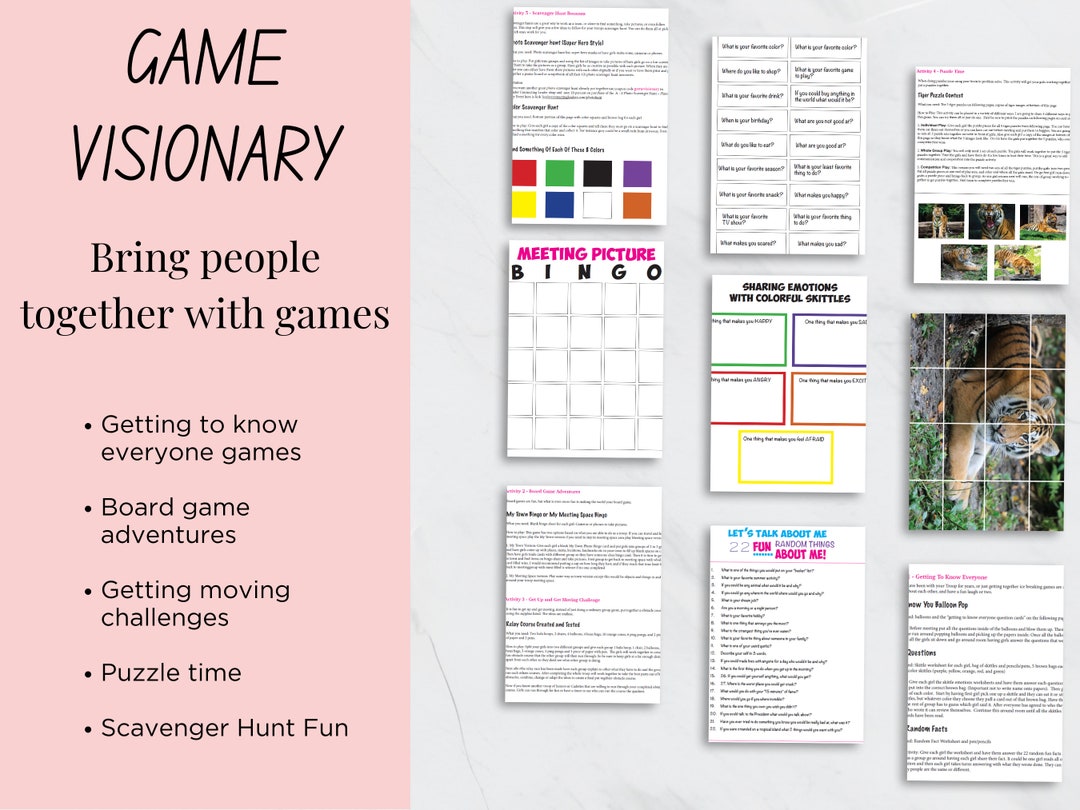 Game Activity Booklet, Scavenger Hunt Ice Breakers, Bingo, Obstacle Course, Puzzles, Game