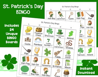 St. Patrick's Day Bingo Game | St. Patrick's Day Printable | St. Patrick's Day Family Game | Instant Download | Set of 24 Cards